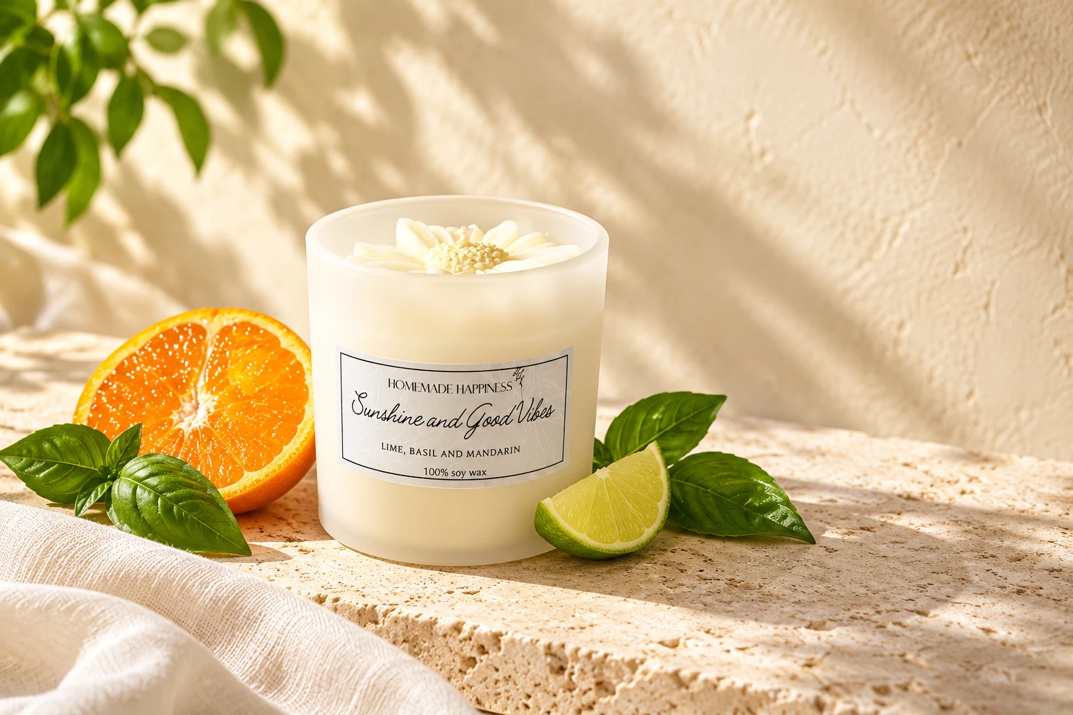 Sunshine and Good Vibes candle with citrus and basil