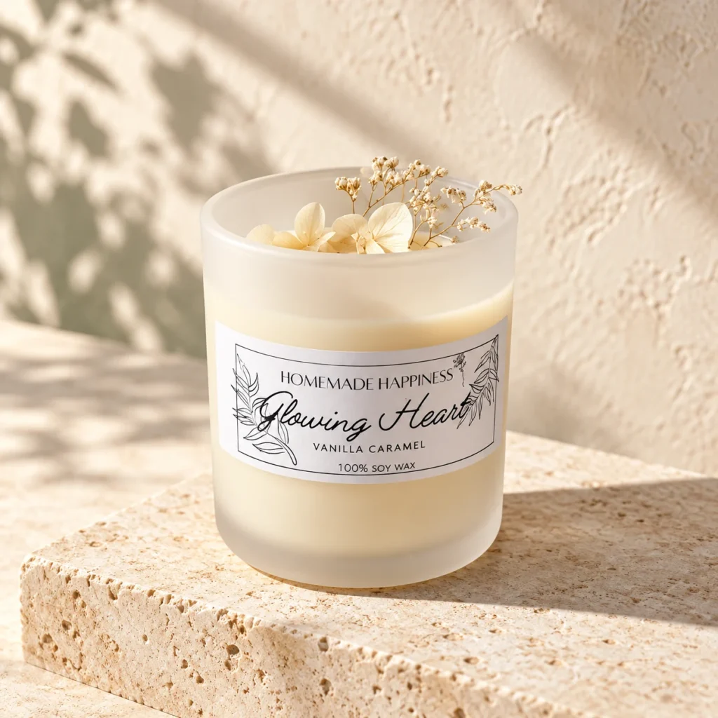 Glowing Heart botanical candle on pale stone