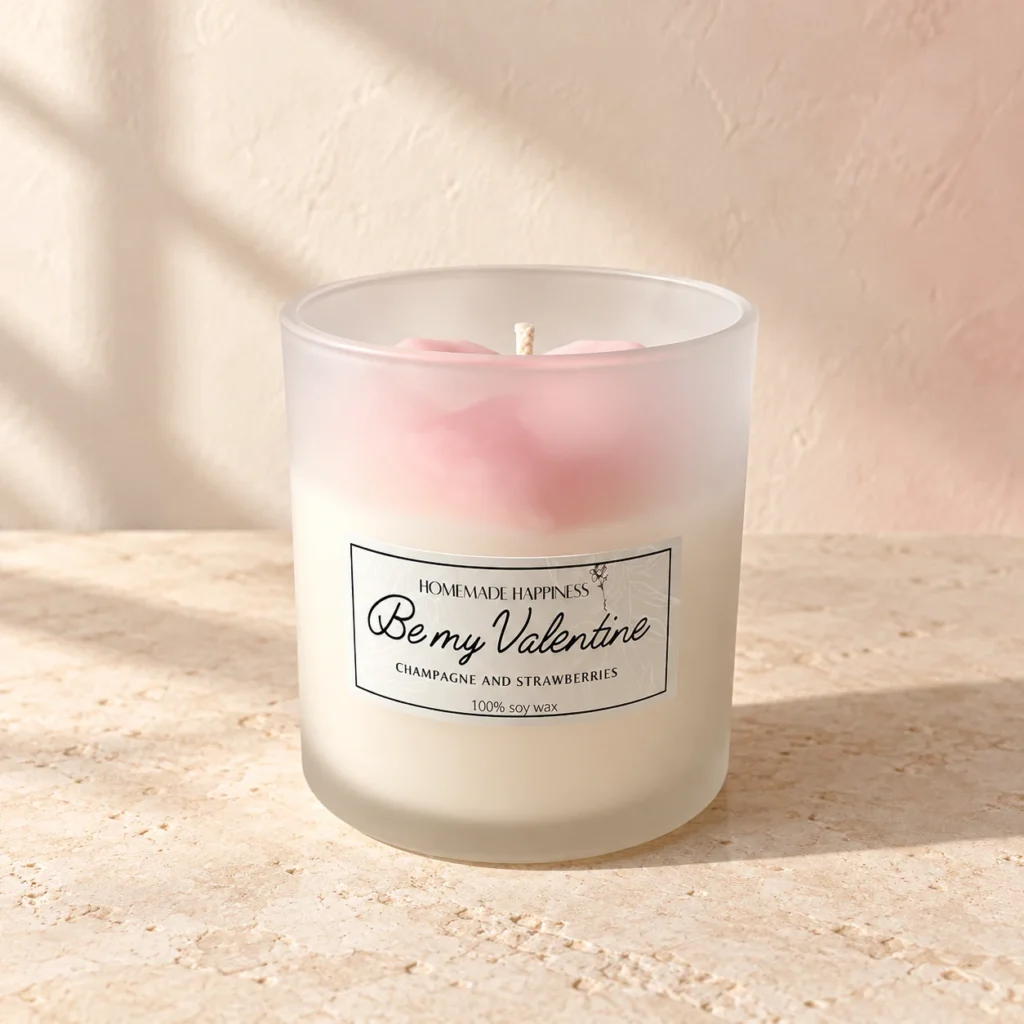 Be My Valentine candle with blush wax detail