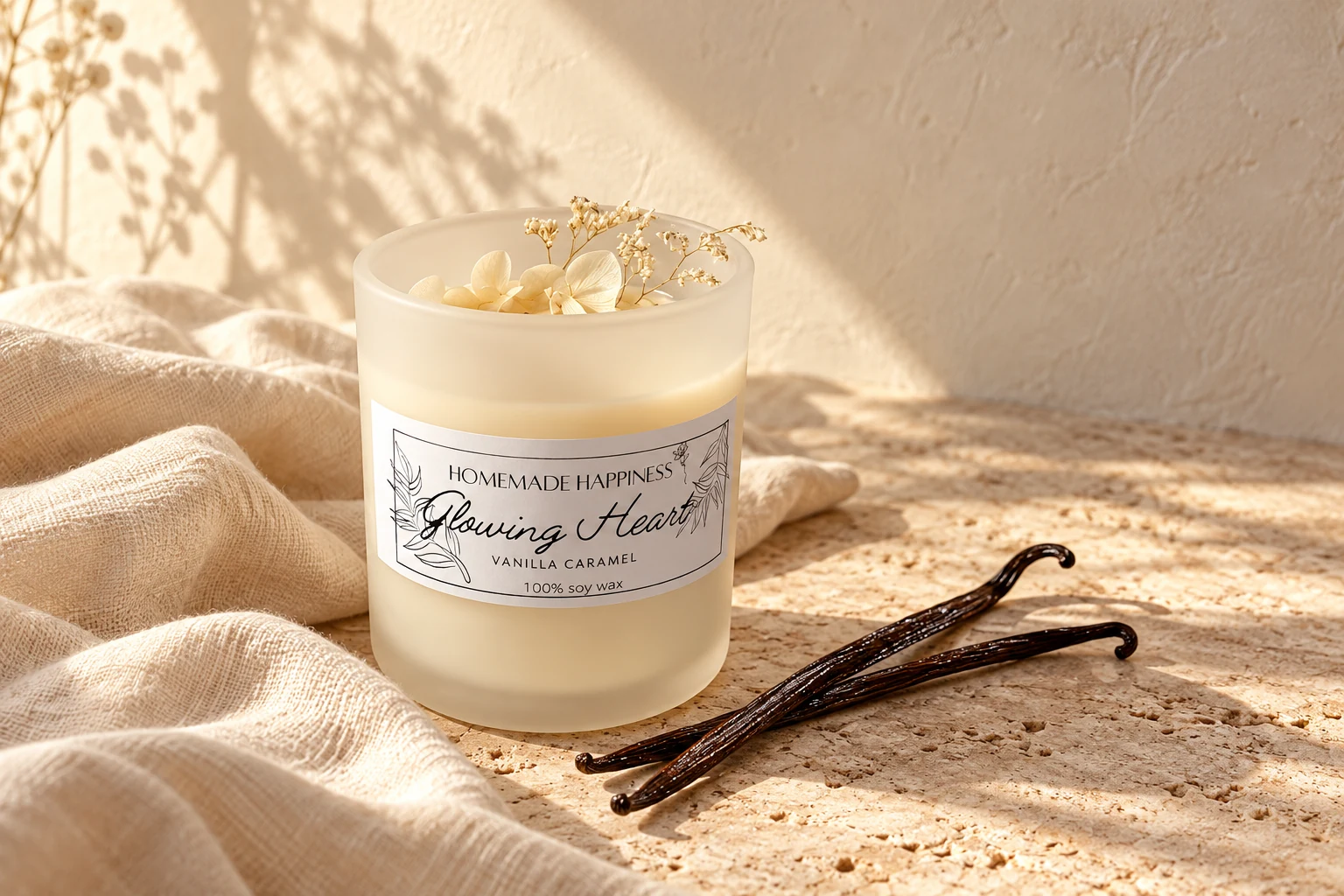Glowing Heart candle with vanilla pods